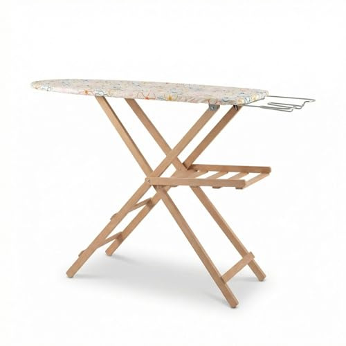 Glac Store Asse da Stiro Made in Italy 118x35 cm – Altezza Regolabile 82/87/93 cm – Piano in Legno – Porta Biancheria 47 cm – Pieghevole con Piedini Antiscivolo – Fantasia Casuale