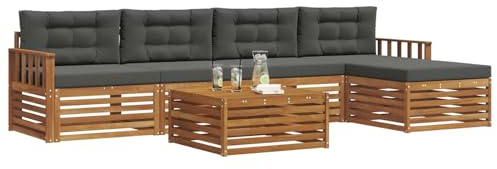 vidaXL Outdoor-Sofagarnitur mit Kissen 6 pcs Natur und Anthrazit, Outdoor Sofa, modernes Gartenmöbel für Terrasse, gemütliches Sitzset, robust und stilvoll