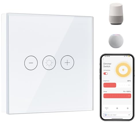 WIFI Dimmer Lichtschalter Wlan Smart Unterputz Glas Touch Screen Dimmer für LED Lampen Lichtschalter Weiß 100-240V 2.4GHz Smartphone Steuerung fuer Smartlife Alexa tuya Neutralleiter Wird Benötigt
