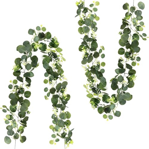 CEEGEWW 1.8M Artificial Eucalyptus Vine,Garlands for Home Decoration,Dense Faux Green Hanging Plant,Fake Leaves,for Wedding Party Decoration Arch Home MantleWall Table Indoor Outdoor Decoration