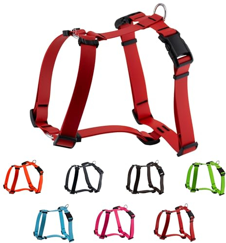 LENNIE Biothane Geschirr für Hunde, wasserdicht, verstellbar, H-Geschirr, Hundegeschirr, Führgeschirr, Größe L, Rot