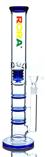 RORA 16inch Tall Water Bongs 18.8mm Big Glass Water Pipe with Bong Bowl Recycler Honeycomb Bongs (Blue)