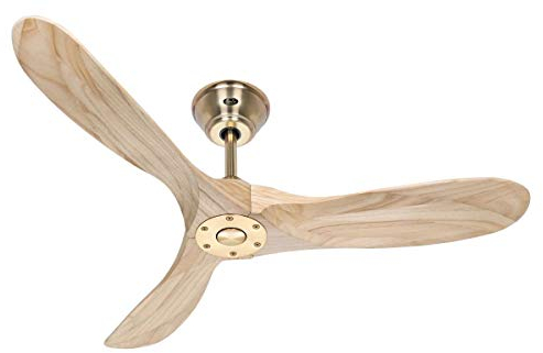 Energiespar Deckenventilator mit Fernbedienung Eco Genuino Messing gebürstet / Holz Natur 122 cm