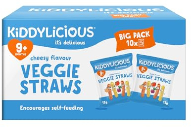 Kiddylicious Cheesy Veggie Straws Box - Delicious Snacks for Kids - Suitable for 9+ Months - 10 Packs
