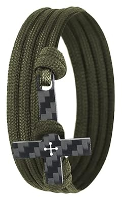 Lion & Son Kohlenstoff-Armband mit 100% Anker Kreuz Infinity Carbon-Anhänger Wickelarmband Herren (Kreuz)