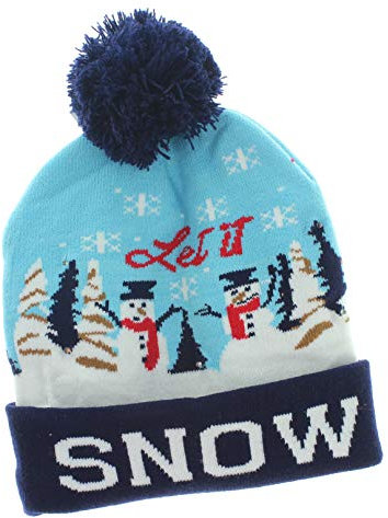 MIK funshopping Lustige Weihnachtsmütze Pudel-Mütze Beanie-Hat mit PomPom und LED Licht (Let it Snow)