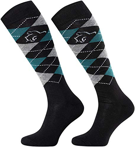 TODO Comodo Karierte Reitsocken STPDJ | Reitstrümpfe Reiter Kniestrümpfe | Baumwolle Socken Damen Herren Kinder (STPDJ - RS25, 35-38)