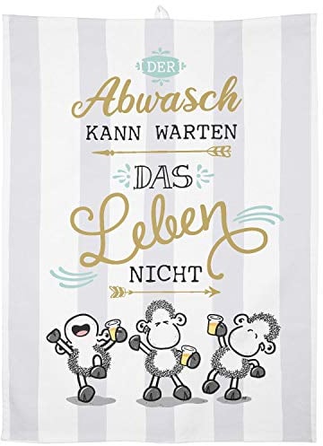 Sheepworld Geschirrtuch Motiv Abwasch | Baumwolle, 60 cm x 45 cm, Farbiger Motivdruck | Geschenk, Küche, Kochen, Grillen | 47095