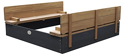 AXI Ella XL Bac à Sable Enfant Anthracite & Marron | Bac à Sable pour Enfants en Bois FSC avec Couvercle & Banc | 120 x 120 cm