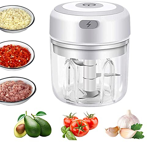 HSIULMY Electric Garlic Crusher, 250ml Mini Blender Food Processor, Wireless Portable Garlic Chopper Baby Blender, Electric Food Chopper for Chili, Spice, Meat, Vegetables