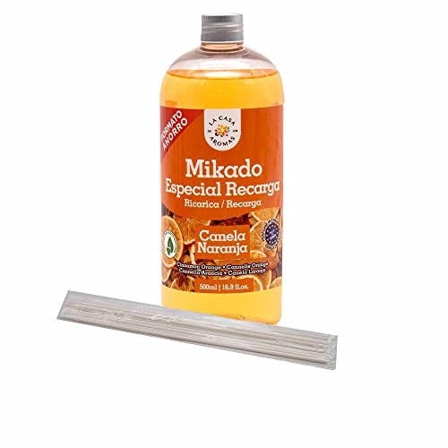 La Casa de los Aromas - Ambientador Mikado Reposición Canela Naranja - Incluye Sticks de Recambio - Fragancia Duradera - Ideal para el Hogar, Baño, Casa - 500 ml