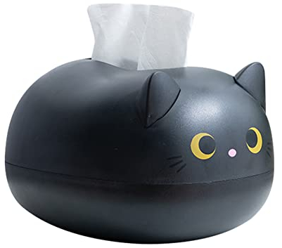 JAWSEU Taschentuchbox, Cartoon Katze, Rechteckig, ABS, Schwarz, Spielfigurenartig für Home Office, Auto & mehr