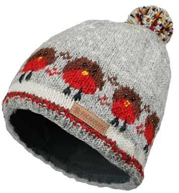 Damen Wollmütze mit Bommeln, handgestrickt