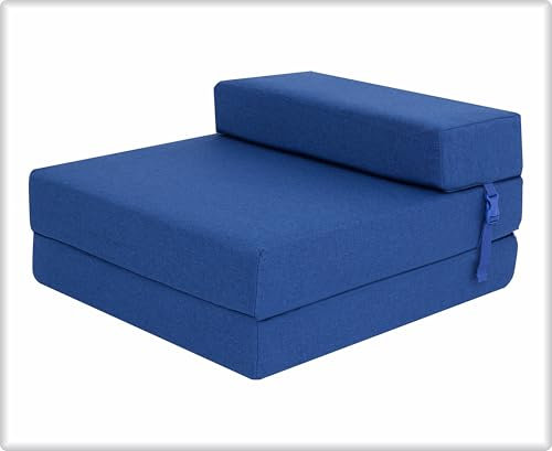 Fold Out Guest Chair Z Bed Futon Sofa Comfortable Foam for Adult and Kids Lounger Mattress (Navy)