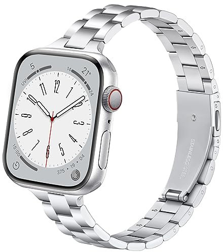 Lenrao Correas finas de acero inoxidable compatibles con Apple Watch de 38 mm, 40 mm, 41 mm, 42 mm, 44 mm, 45 mm, correas de metal para iWatch Series 9, 8, 7, 6, 5, 4, 3, 2, 1 y SE,