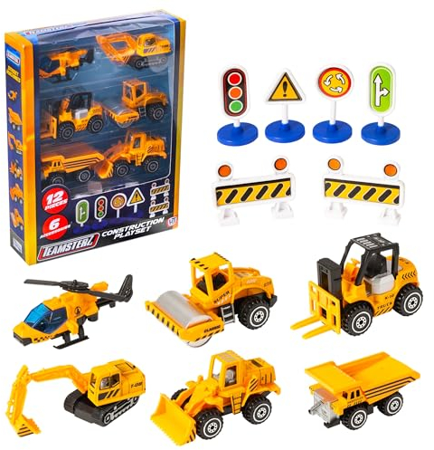 Teamsterz Street Machines Construction Playset Age 3+ | 12 Piece Construction Playset | Construction Accessories, Construction Vehicles, Diggers And Truck Toys | Indoor And Outdoor Sandpit Toys | Ages 3+