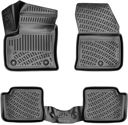 Rizline Passgenau 3D Fussmatten Auto Kompatibel mit Opel Corsa E Elekrto ab 2019 Auto Zubehör 1. und 2. Reihe Gummimatten Autos TPE Allwetter Geruchlos rutschfest Vorne & Hinten Schwarz