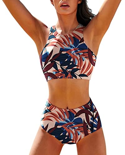 Damen High Waist Bustier Bikini-Sets Racerback Swim Top Bikini Oberteil mit Triangel Swim Shorts Elegant Zweiteiliger Badeanzug Strandmode Swimsuit