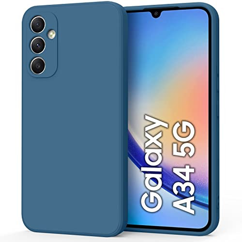 Tobfit Custodia per Samsung Galaxy A34 5G Cover, Custodia in Silicone Liquido Ultra Sottile con Fodera in Morbido Panno in Microfibra, Protezione Cover per Samsung Galaxy A34 5G (Blu navy)