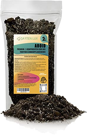 Garten Lux Premium Aroid Mix Erde-2L-5 Komponenten Torffreie Zimmerpflanzenerde für Alocasia,Philodendron,Epipremnum,Sansevieria-Blumenerde der Aroid-Familie zum Wachsen und Umpflanzen