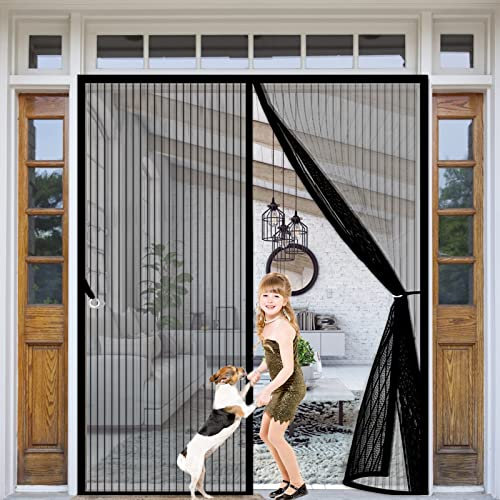 Porte Moustiquaire Magnétique 85 x 185 cm, Porte Moustiquaire Magnétique pour Camping-car Porte Moustiquaire Aimantée Grande Taille pour Couloirs, Portes, Patio, Noir