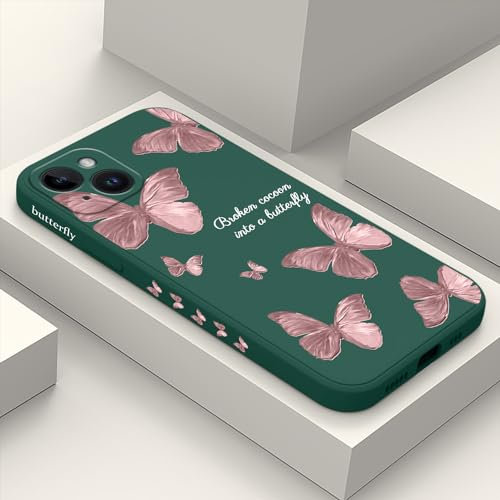 LEECG für iPhone 15 Plus Hülle Kreative Muster Design für iPhone 15 Plus Handyhülle Mikrofaser Weiche Flüssigem Silikon Cover-Schmetterling Grün