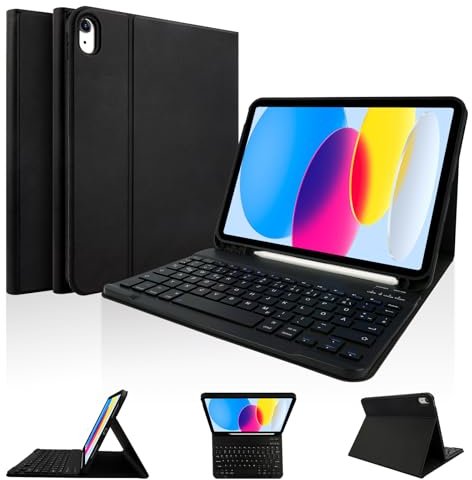 LAMA Tastaturhülle für iPad A16 11 Gen.2025(A3354/A3355/A3356), iPad 10 Gen.2022(A2696/A2757/A2777), schlanke Schutzhülle, kabelloser Bluetooth Tastatur Hülle mit Stifthalter(Deutsche QWERTZ),Schwarz