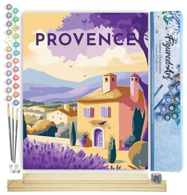Figured'Art Peinture par Numéro Adulte Affiche Vintage Provence - Activité Manuelle Kit de Loisir Créatif DIY Numéro d'Art Complet - 40x50cm avec châssis en bois à monter