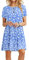 MOLERANI Summer Dresses for Women UK Casual T-Shirt Dress Short Sleeve Ladies Beach Dress (M, Blue White Flower)