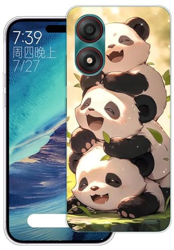 WUACYEAMING Cover per ZTE Blade A34,Cover Case in Silicone Trasparente Ultra Sottile e Leggera, Anti Ingiallimento Custodia con Antiurto, Anti-Graffio e Retro TPU-(Tre panda)