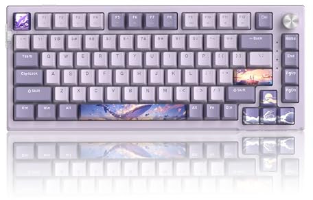 MageGee SKY81 75% Wireless Gasket Mechanical Gaming Keyboard, Hot Swappable RGB Custom Creamy Keyboard w/ 5-Layer Padding, BT/2.4G/USB-C, Knob Control, NKRO for Win/Mac (Dreamy Sky, Violet Switch)