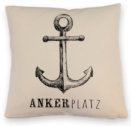 speecheese Anker Kissen mit Leinenoptik mit Spruch Ankerplatz Heimathafen Gemütlichkeit Küstenkind Design Nordlicht Charakter Liegeplatz des Glücks an der Küste Hafen Zuhause