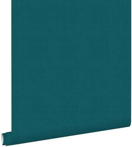 papier peint lin bleu canard 0,53 x 10,05 m - ESTAhome