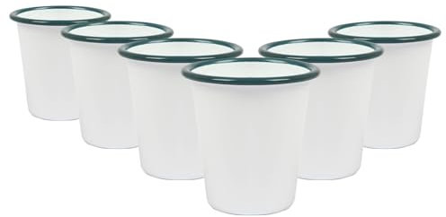 Argon Tableware 6X 300ml Weiß Emaille Tassen - Grün - Wiederverwendbar Edelstahl Zinn Camping Reisen Trinken Kaffee Becher Kinder Gläser