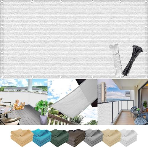 Brise-Vue Occultant 1.1 x 2.7 m, Latéral Balcon Brise-Vue, Diverses Couleurs Tailles Au Choix Panneau de Clôture Brise, with Rope, pour Porches, Blanc