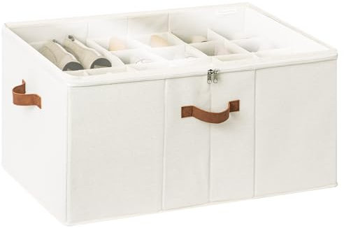 StorageWorks Schuh Organizer für Schrank, extragroße Schuhaufbewahrung platzsparend für bis zu 24 Paar, Stoff Schuhaufbewahrungsbox mit Deckel, Faltbare Schuhkiste für Sportschuhe, High Heels, beige