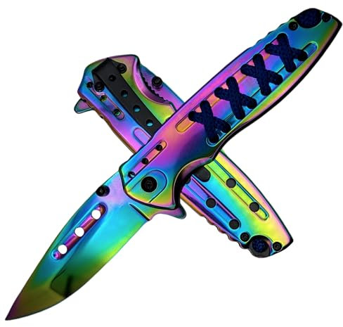 MAJESTY FOREST® Klappmesser RS1 (Einhandmesser) - Taschenmesser in Rainbow - Outdoormesser aus Edelstahl mit Liner-Lock für Camping, Survival, EDC