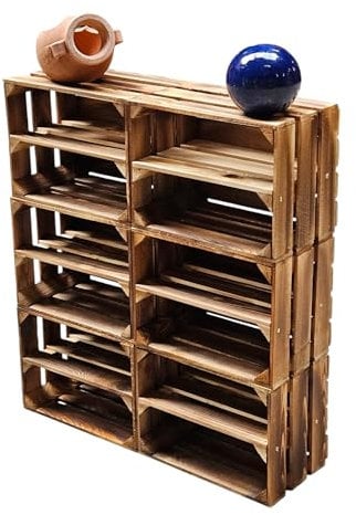 Teramico Vintage Holzkisten 40 x 30 x 25cm geflammt | Weinkisten & Obstkisten | Set-Angebote (6er Set Boden Lang)