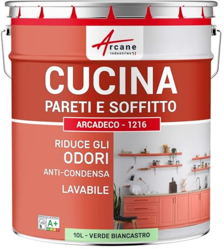 ARCANE INDUSTRIES Peinture Cuisine, lessivable, absorbe Les odeurs - 10 L Vert Blanc - RAL 6019