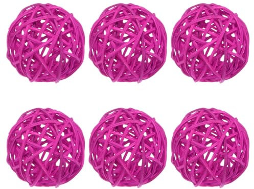 M METERXITY 6-Pack Wicker Rattan Balls 80mm/3.2 Inch Decorative Rattan Balls Orbs Vase Fillers Bowl Fillers for Christmas/Weddings/Thanksgiving/DIY Crafts/Home Decor [Rose Red]