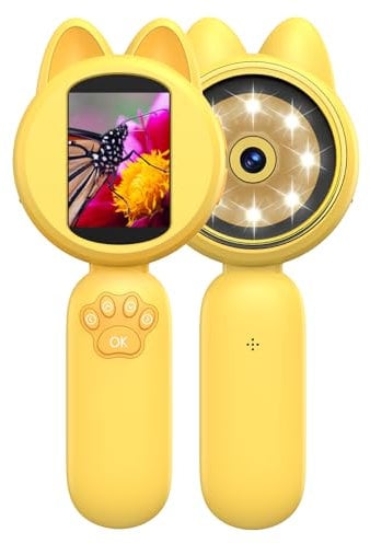 Microscope for Kids -Portable Magnifying Glass, Handheld Pocket Microscope for Children with 2-Inch IPS Screen, 8 LED Lights,Nature Exploration Toys for Lab Study and Educational Use Yellow