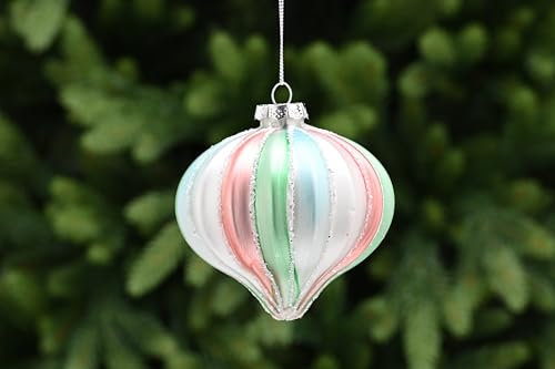 Festive Productiions Boule de Noël à suspendre en verre pastel en forme d'oignon Rose/bleu/argenté/vert 10 cm