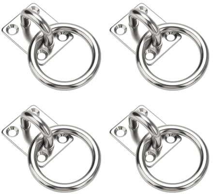 FSSTUD 4 Pcs 30 x 35mm Heavy Duty Ring Plates Stainless Steel Pad Eye Plates Wall Mount Ring Hooks Ceiling Metal Tie Rings Screw in Tie Down Anchors for Horse Animal Tether