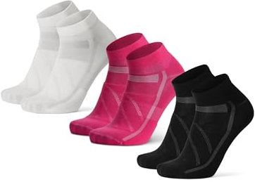 DANISH ENDURANCE Chaussettes Courtes pour Vélo sur Route et VTT, Respirantes, Idéal Cyclisme, 3 Paires, Multicolore (1x Blanc, 1x Rose, 1x Noir), 43-47