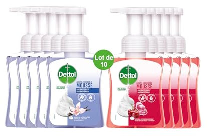 Dettol - Lot de 10 mousses à savon - Savon pour mains - 5 Vanille & Orchidée et 5 Rose & Fleur de Cerisier