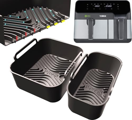 iStock Tower 5.2L/3.3L Premium Silicone Liners | 2.5mm Thickness & 15mm Tall Ridges | Tower T17099 Vortx Air Fryer Liners | Tower 5.2L & 3.3L Eco Dual Silicone Air Fryer Liners Accessories | 2PC