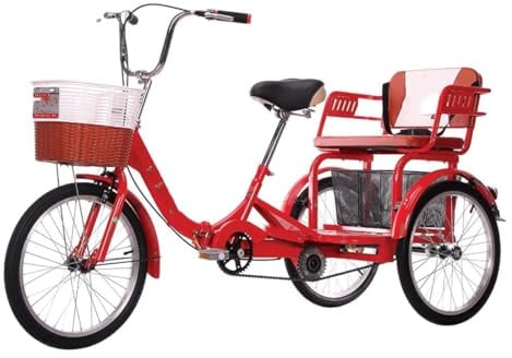 Adult tricycle two-seater tricycle with cargo basket and comfortable seat for seniors - traditional design for stability and ease of use