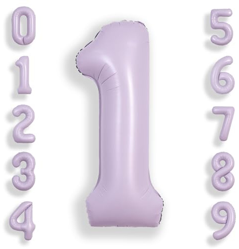 SUWEN 40 Inch Lavender 1 Number Balloon Foil 0-9 Birthday Big Numbers | 1st Birthday Anniversary Party Decorations Large Helium Number Balloons Jumbo Giant Huge Mylar