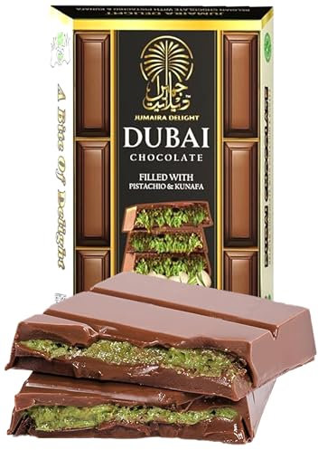 Dubai Chocolate Bar Pistachio – 100g Kunafa Bar with Pistachio Cream Filling – Luxurious Fix Dubai Chocolate – Best Gifts for Kids, Family & Friend (Pack of 1)