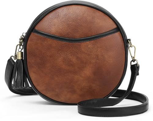 GAEKEAO Umhängetasche Damen, Vegan Leder Crossbody Bag Kleine Handtasche Runde Schultertasche mit Verstellbaren Gurten Schlüsselanhänger, Geschenk für Frauen